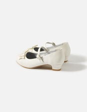 Girls Glitter Bow Flamenco Shoes, Ivory (IVORY), large