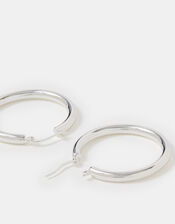 Sterling Silver-Plated Tube Hoop Earrings, , large