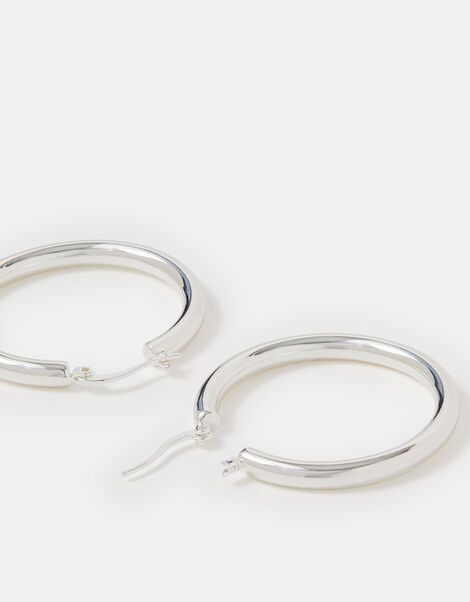 Sterling Silver-Plated Tube Hoop Earrings, , large
