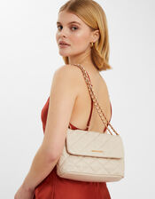 Quilted Faux Leather Cross-Body Bag, Cream (CREAM), large