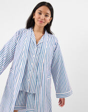 Bisou Stripe Cotton Dressing Gown, Blue (BLUE), large