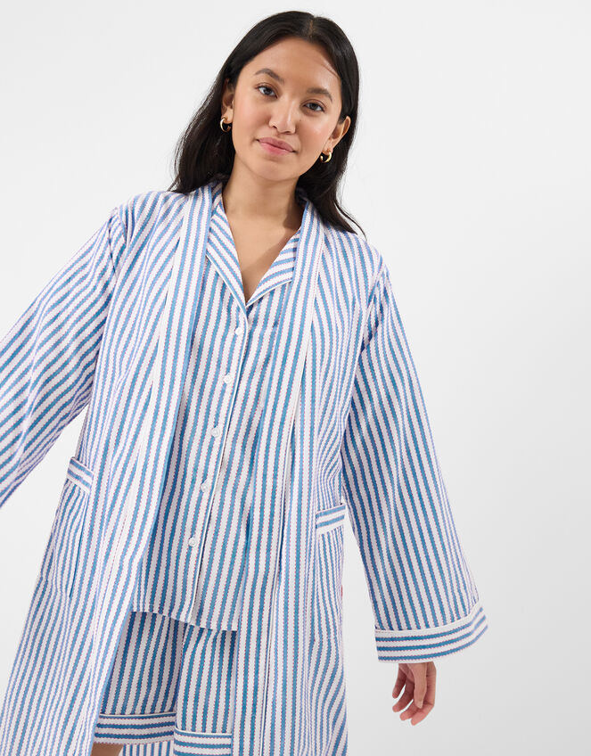 Bisou Stripe Cotton Dressing Gown, Blue (BLUE), large