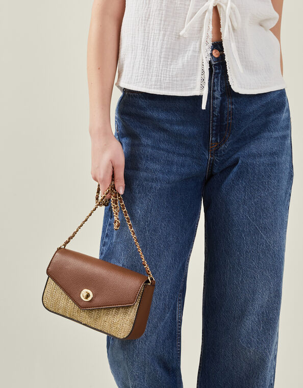 Metallic Raffia Cross-Body Bag Gold, , large