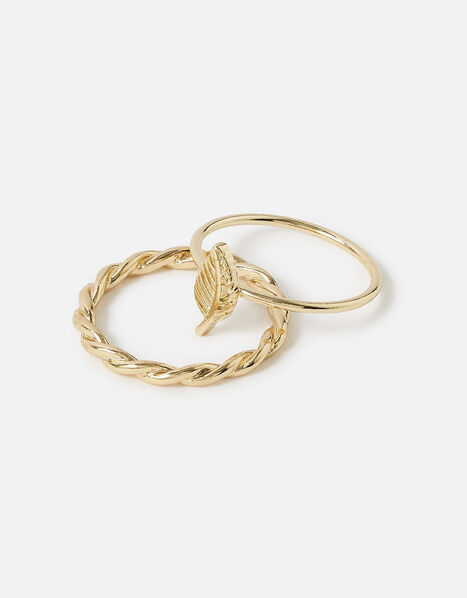 Leaf Twist Band Ring Twinset Gold, Gold (GOLD), large