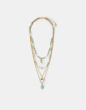 Feather Pendant Bead Layered Necklace Turquoise, , large