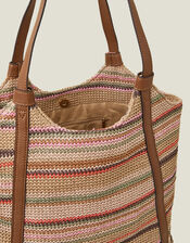 Stripe Raffia Shoulder Bag, , large