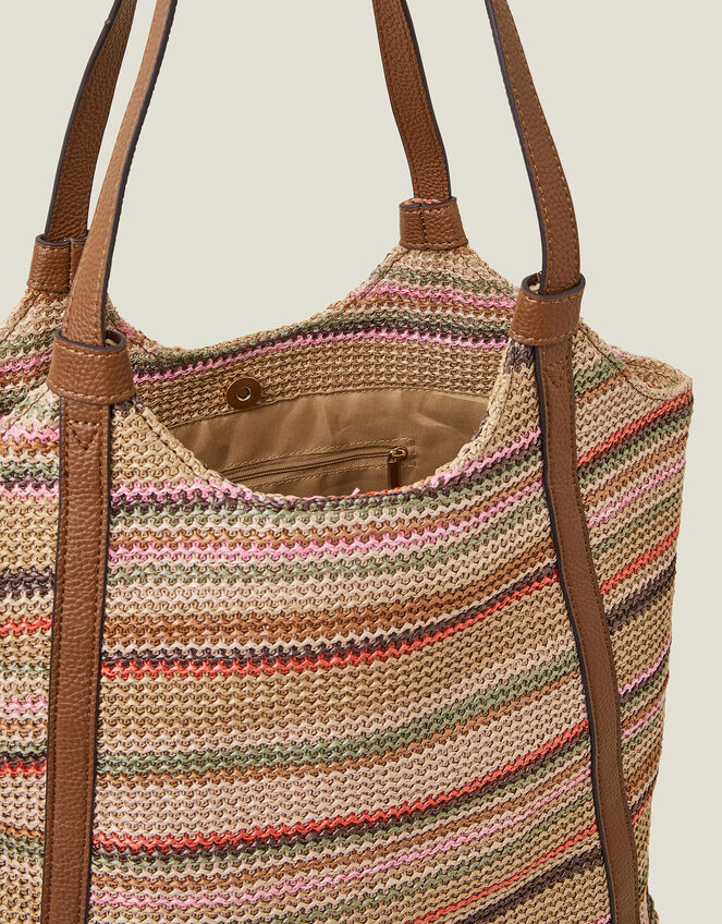 Stripe Raffia Shoulder Bag, , large