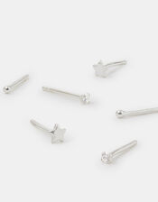 3-Pack Sterling Silver Star Stud Earrings, , large