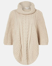 Cable Knit Poncho, Natural (NATURAL), large