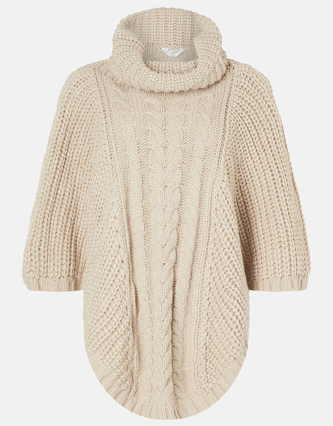 Cable Knit Poncho, Natural (NATURAL), large