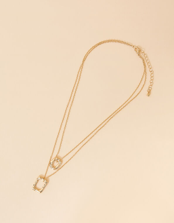 Textured Metal Pendants Layered Necklace, , large