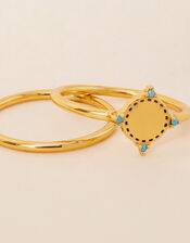 14ct Gold-Plated Plain and Circle Ring Set of Two, Blue (TURQUOISE), large