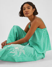 Embroidered Stripe Long Pyjamas Set, Green (GREEN), large