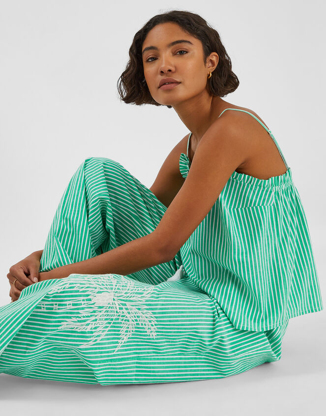 Embroidered Stripe Long Pyjamas Set, Green (GREEN), large