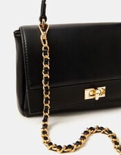 Twist Lock Chain Strap Handbag, Black (BLACK), large