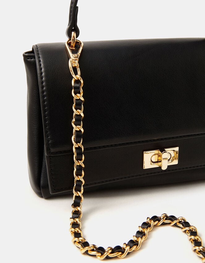 Twist Lock Chain Strap Handbag, Black (BLACK), large