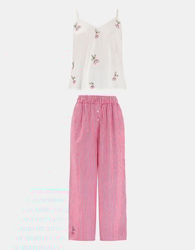Cherry Embroidered Long Pyjamas Set, Red (RED), large