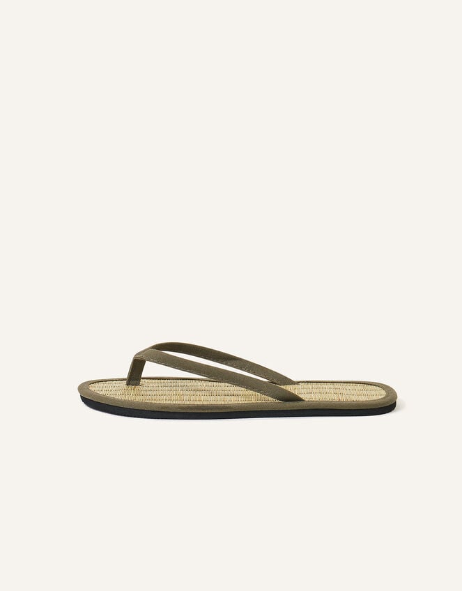 Plain Seagrass Flip Flops, Green (KHAKI), large