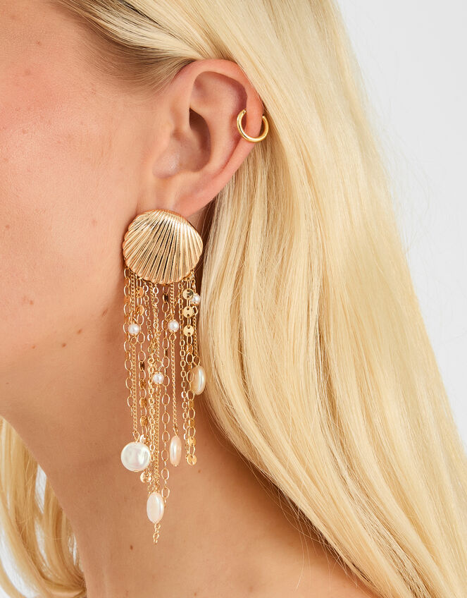 Statement Seashell Drop Earrings, , large