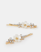 2-Pack Girls Diamanté Flower Hair Slides, , large