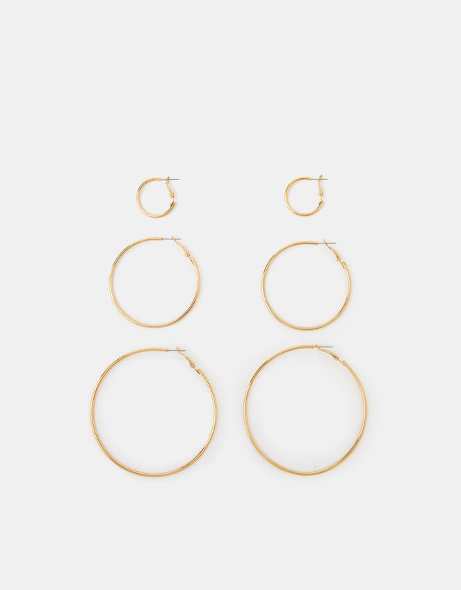 3-Pack Hoop Earrings, Gold (GOLD), large