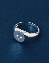 Sterling Silver-Plated Star Diamanté Signet Ring, Silver (ST SILVER), large