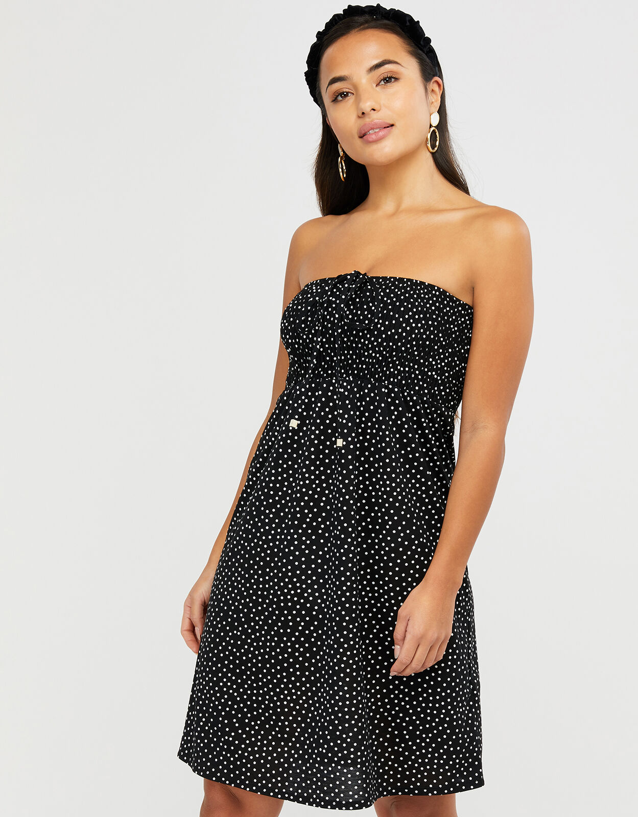 Polka Dot Jersey Bandeau Dress Black Beach holiday dresses
