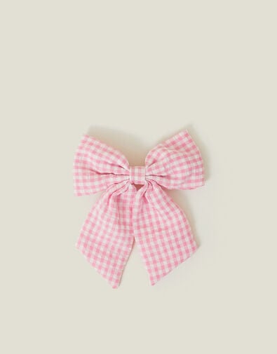 Gingham Bow Barrette Hair Clip, , large