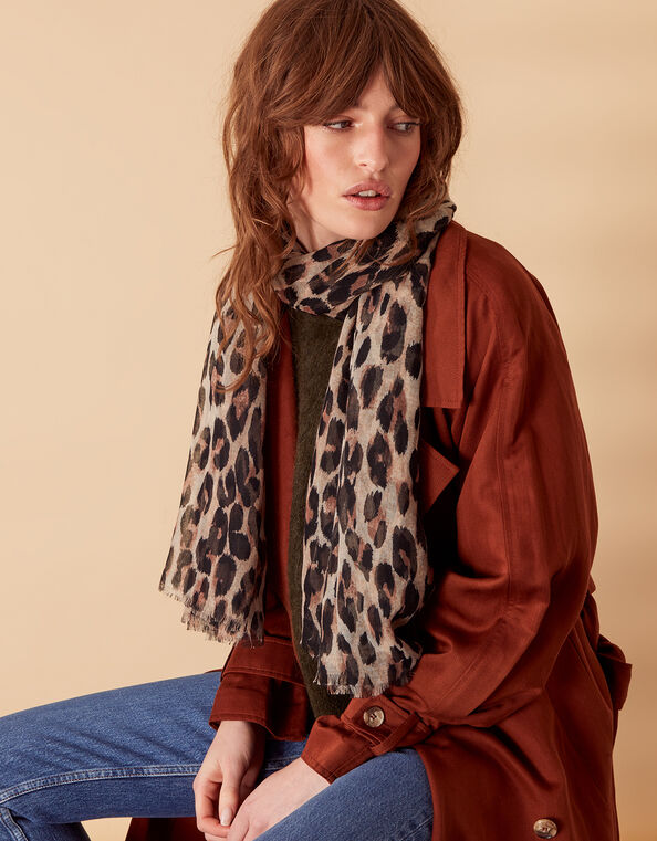 Leopard Print Scarf in Recycled Polyester, , large