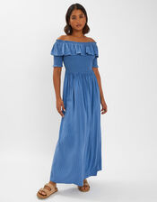Off-The-Shoulder Smocked Maxi Dress, Blue (BLUE), large