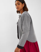 Gingham Tie-Front Quilted Jacket, Black (BLACK), large