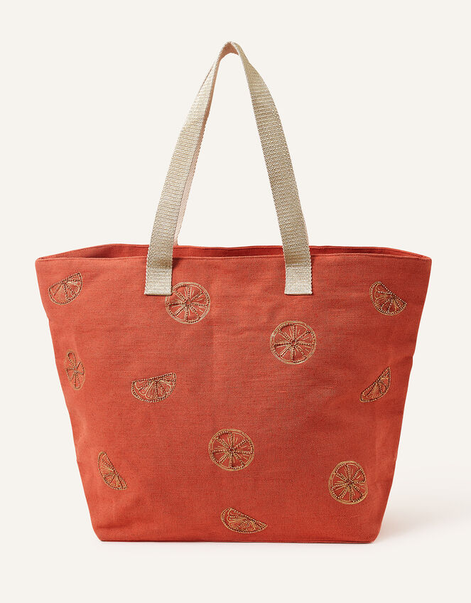 Foil Citrus Print Beach Tote Bag, Orange (ORANGE), large