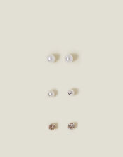 3-Pack Sterling Silver-Plated Pearl Mix Stud Earrings, , large