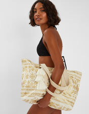 Metallic Print Canvas Beach Bag, , large
