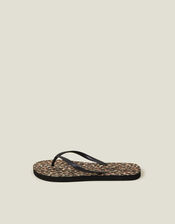 Leopard Print Flip Flops, Multi (DARKS MULTI), large