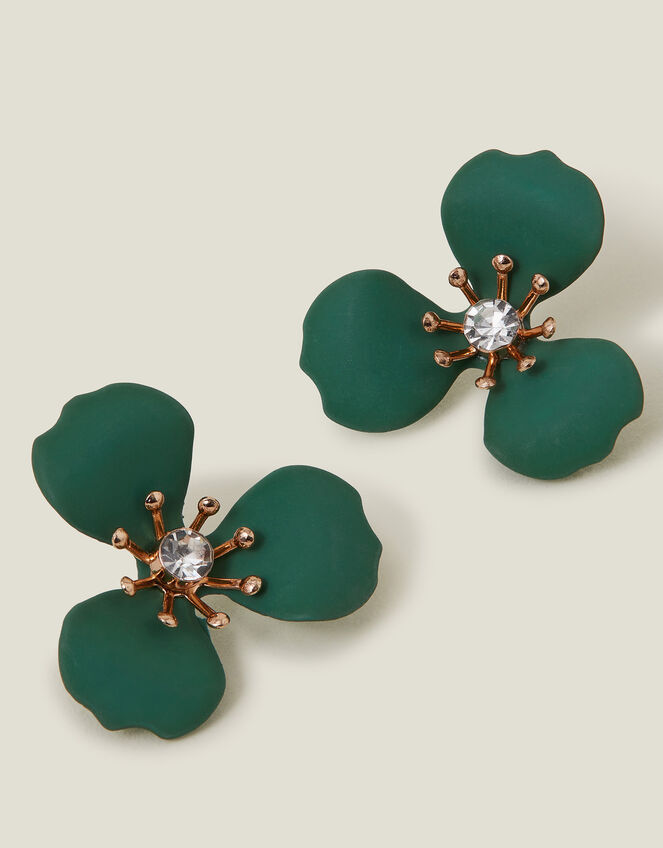 Enamel Floral Stud Earrings, , large