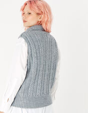 Polo Cable Knit Sleeveless Vest, Grey (LIGHT GREY), large