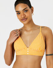 Gingham Button Bikini Crop Top, Orange (ORANGE), large