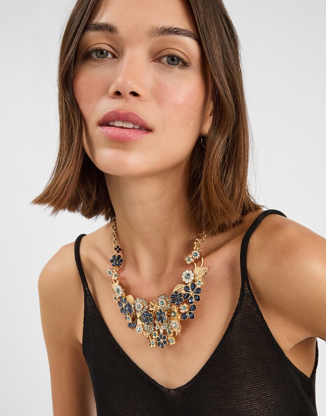 Gem Flower Statement Necklace, , large