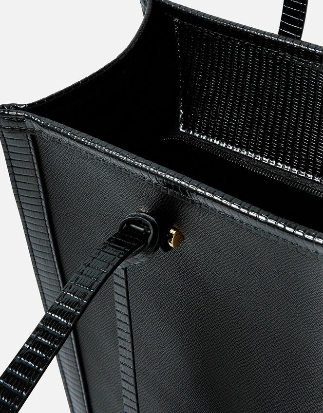 Faux Croc Trim Book Tote Bag, Black (BLACK), large