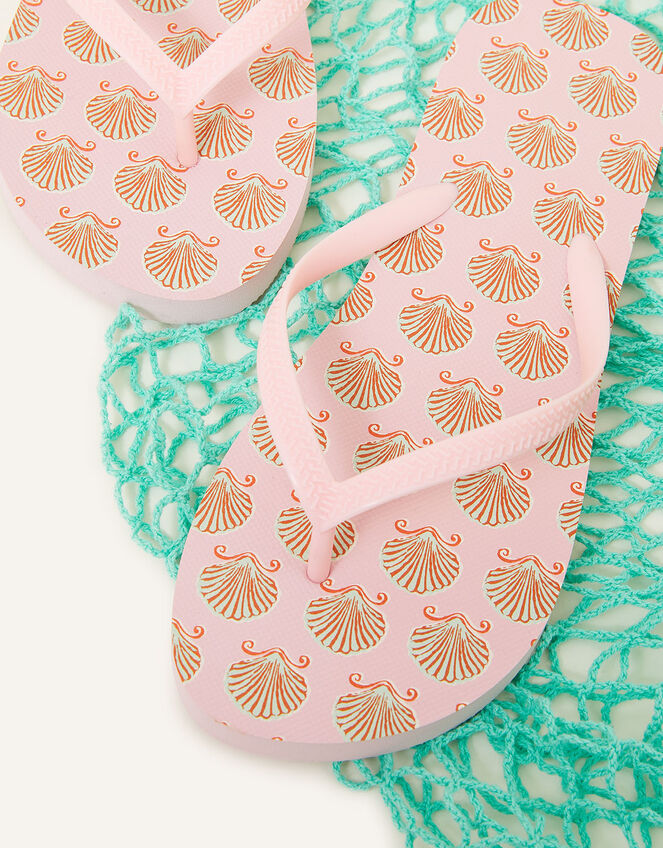 Shell Print Flip Flops, Pink (PINK), large