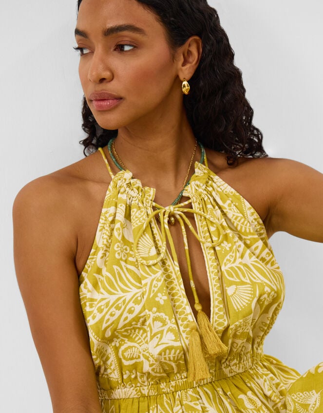 Halter Neck Floral Print Midi Dress, Green (GREEN), large