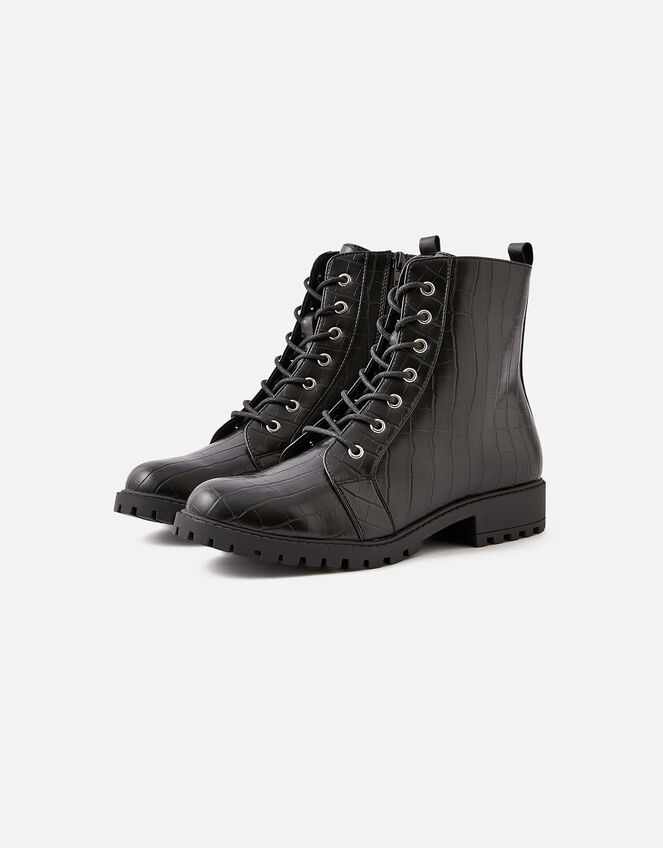 Chunky Lace Up Boots, Black (BLACK), large