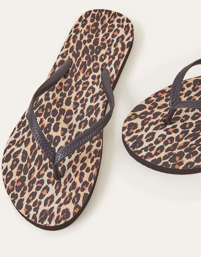 Leopard Print Flip Flops, Multi (DARKS-MULTI), large