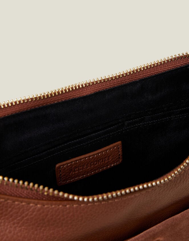 Leather Messenger Cross-Body Bag, Tan (TAN), large