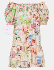 Summer Print Puff Sleeve Mini Dress, Multi (MULTI), large