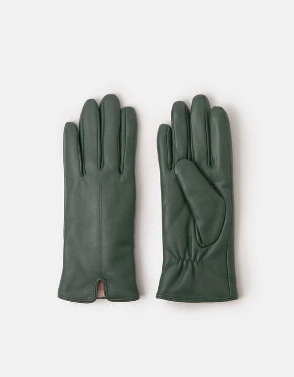 Faux Fur Lined Leather Gloves, Green (GREEN), large