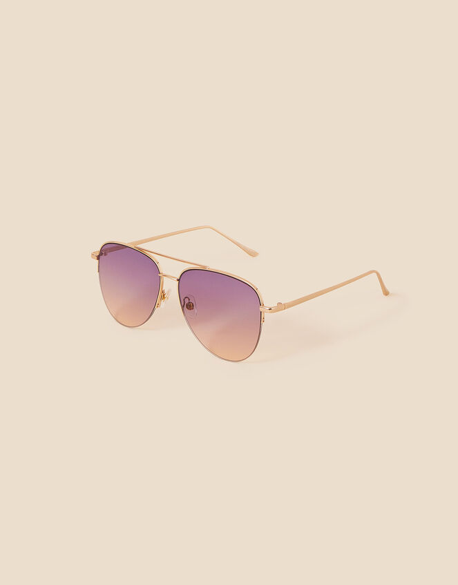 Half Frame Aviator Sunglasses, Purple (PURPLE), large