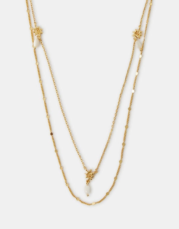 14ct Gold-Plated Sun Pearl Layered Necklace, , large