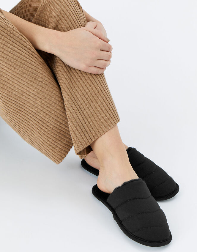 Chevron Quilted Slippers, Black (BLACK), large